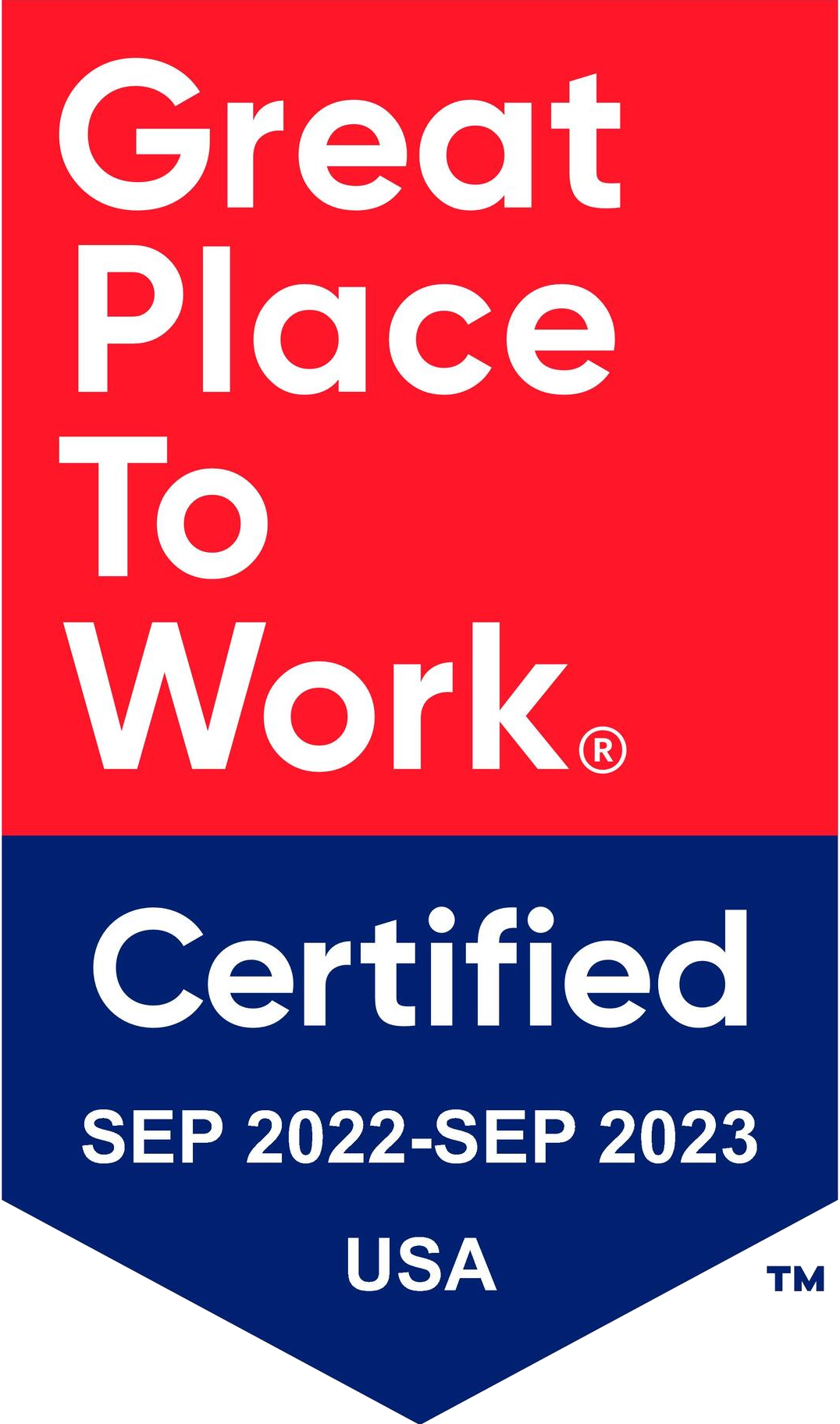 Great place to work certified badge 2022 to 2023